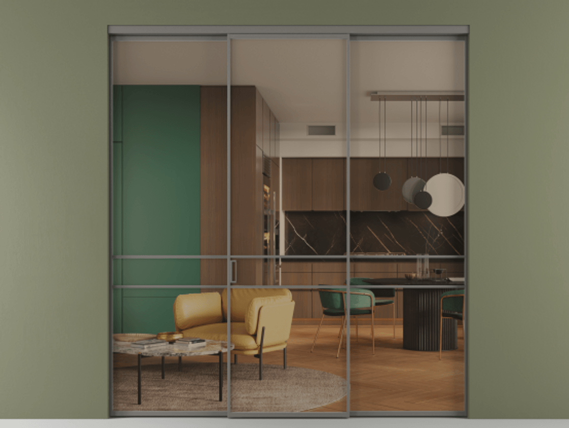 Перегородка Formato внутри проёма 3 створки АЛПР 040.02 Алюминий классический серый Прозрачное бронзовое стекло, триплекс Цена 1600180 AMD | Volhovec