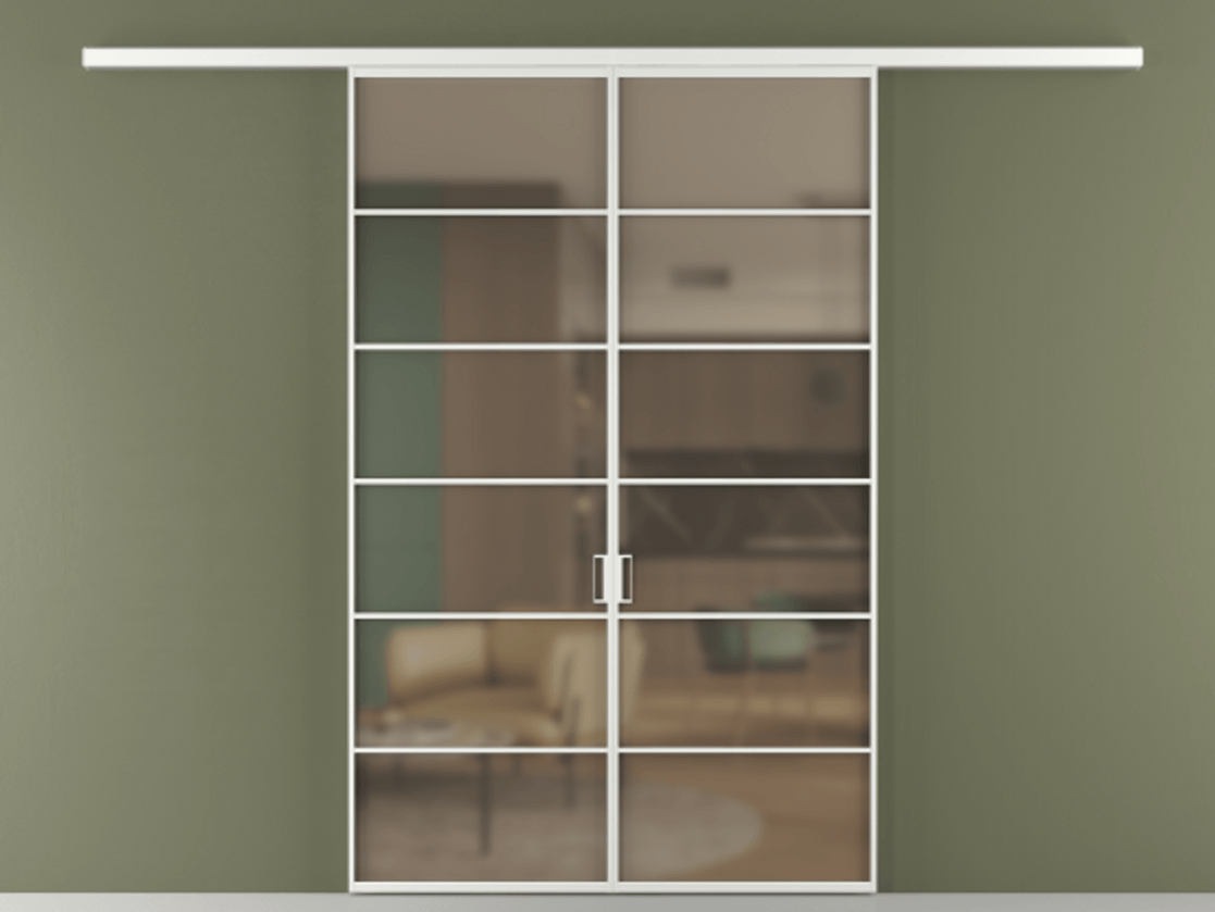 Перегородка Формато вдоль стены 2 створки АЛПР 040.04 Алюминий белоснежный Сатинированное бронзовое стекло, триплекс Цена 207150 ₽ | Volhovec