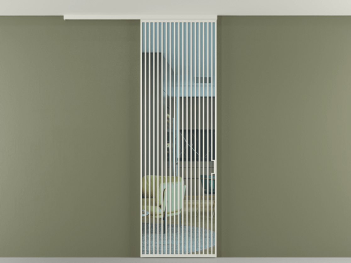 Перегородка Формато вдоль стены на потолок 1 створка АЛПР 040.06 Алюминий Белый Прозрачное голубое стекло, триплекс Цена 170160 ₽ | Volhovec