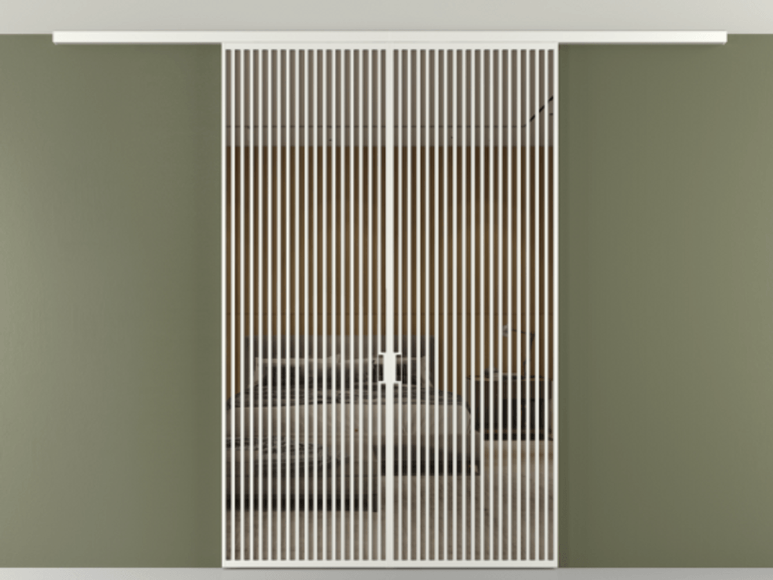 Перегородка Формато вдоль стены на потолок 2 створки АЛПР 040.06 Алюминий светло-серый Рефлективное бронзовое стекло "Стопсол", калёное Цена 459520 ₽ | Volhovec