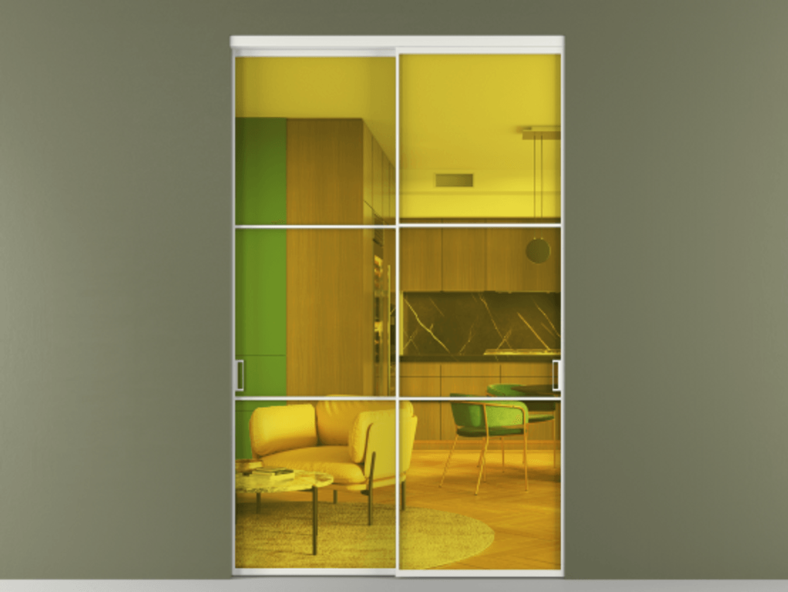 Перегородка Formato внутри проёма 2 створки АЛПР 040.03 Алюминий светло-серый Прозрачное жёлтое стекло, триплекс Цена 462300 ₽  | Volhovec