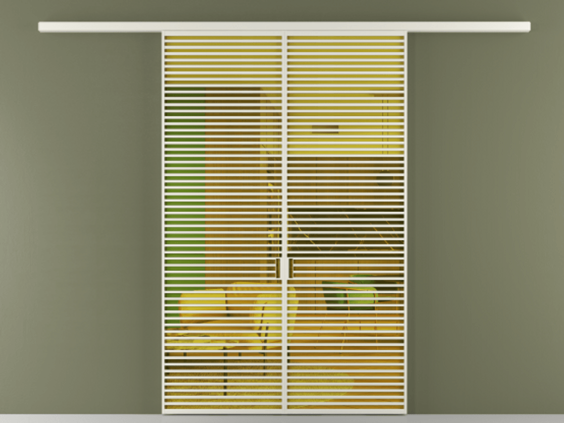 Перегородка Формато вдоль стены 2 створки АЛПР 040.07 Алюминий Белый Прозрачное жёлтое стекло, триплекс Цена 327900 ₽ | Volhovec