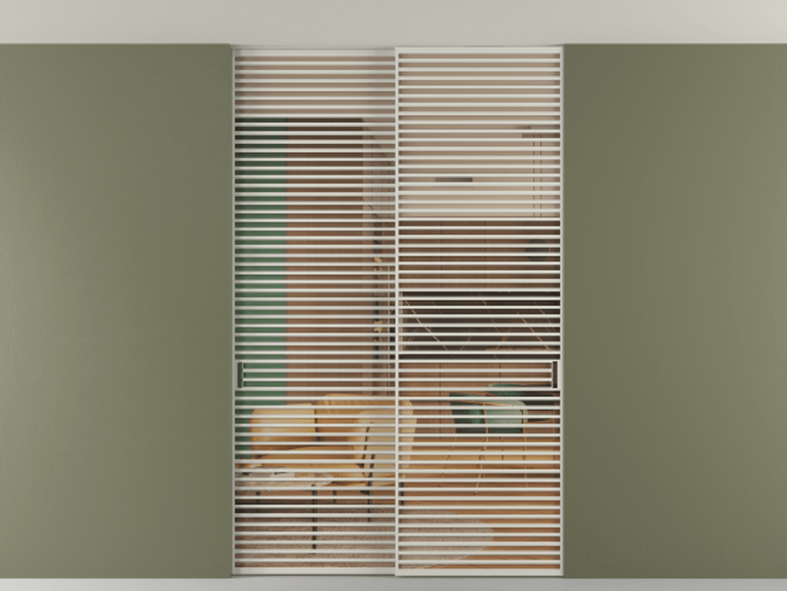 Перегородка Formato внутри проёма скрытое крепление в потолок 2 створки АЛПР 040.07 Алюминий тёплый серый Прозрачное оранжевое стекло, триплекс Цена 409915 ₽ | Volhovec