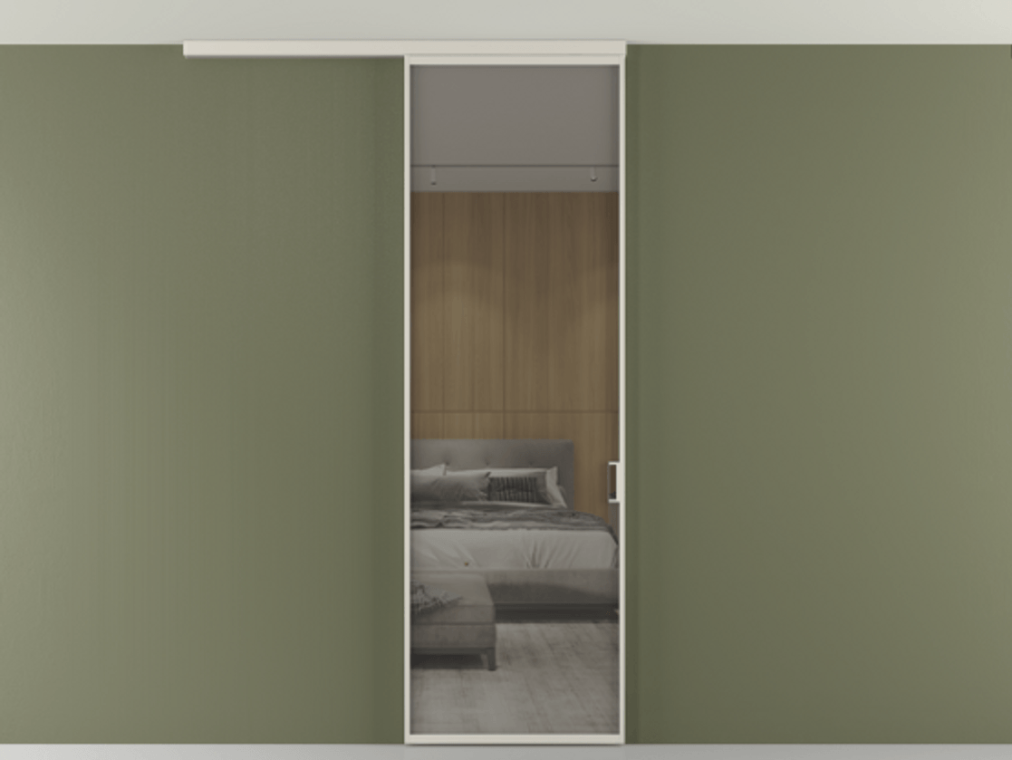 Перегородка Формато вдоль стены на потолок 1 створка АЛПР 040.01 Алюминий облачно-серый Рефлективное серое стекло "Стопсол", калёное Цена 119570 ₽ | Volhovec