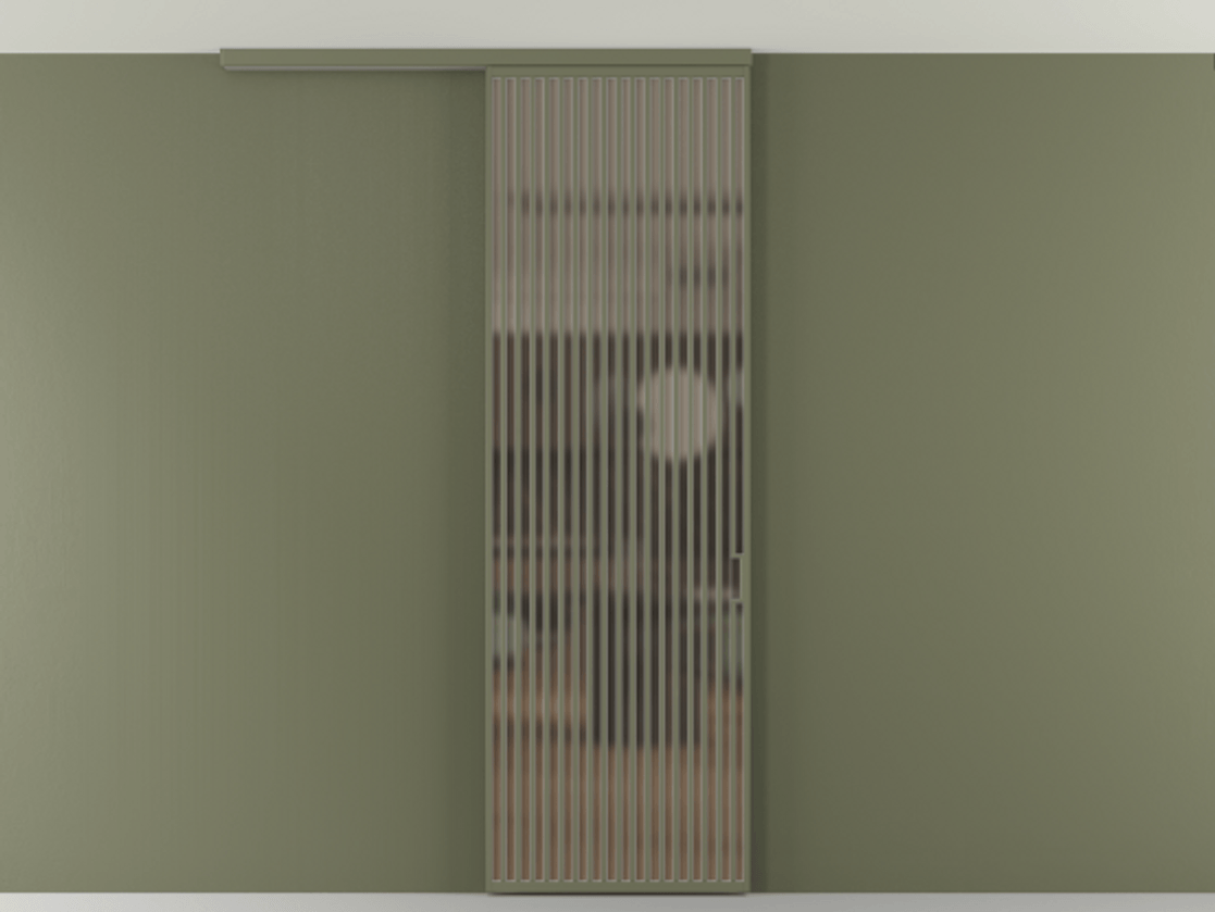 Перегородка Формато вдоль стены на потолок 1 створка АЛПР 040.06 Алюминий оливковый тёмный Сатинированное бронзовое стекло, триплекс Цена 187228 ₽ | Volhovec