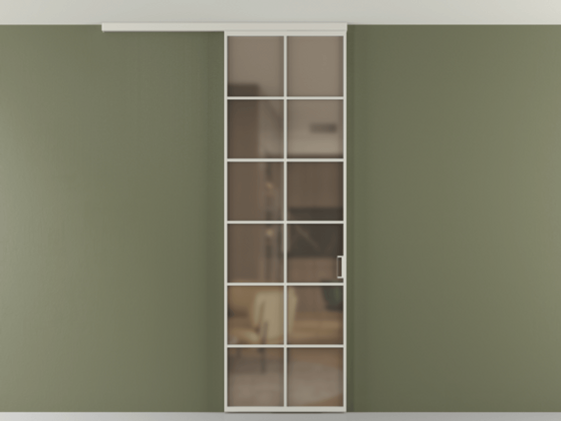 Перегородка Формато вдоль стены на потолок 1 створка АЛПР 040.05 Алюминий тёплый серый Сатинированное бронзовое стекло, триплекс Цена 103293 ₽ | Volhovec