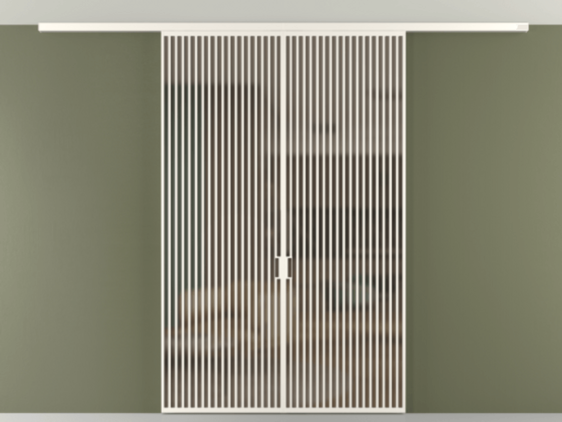 Перегородка Формато вдоль стены на потолок 2 створки АЛПР 040.06 Алюминий пудровый белый Сатинированное бронзовое стекло, триплекс Цена 443520 ₽ | Volhovec