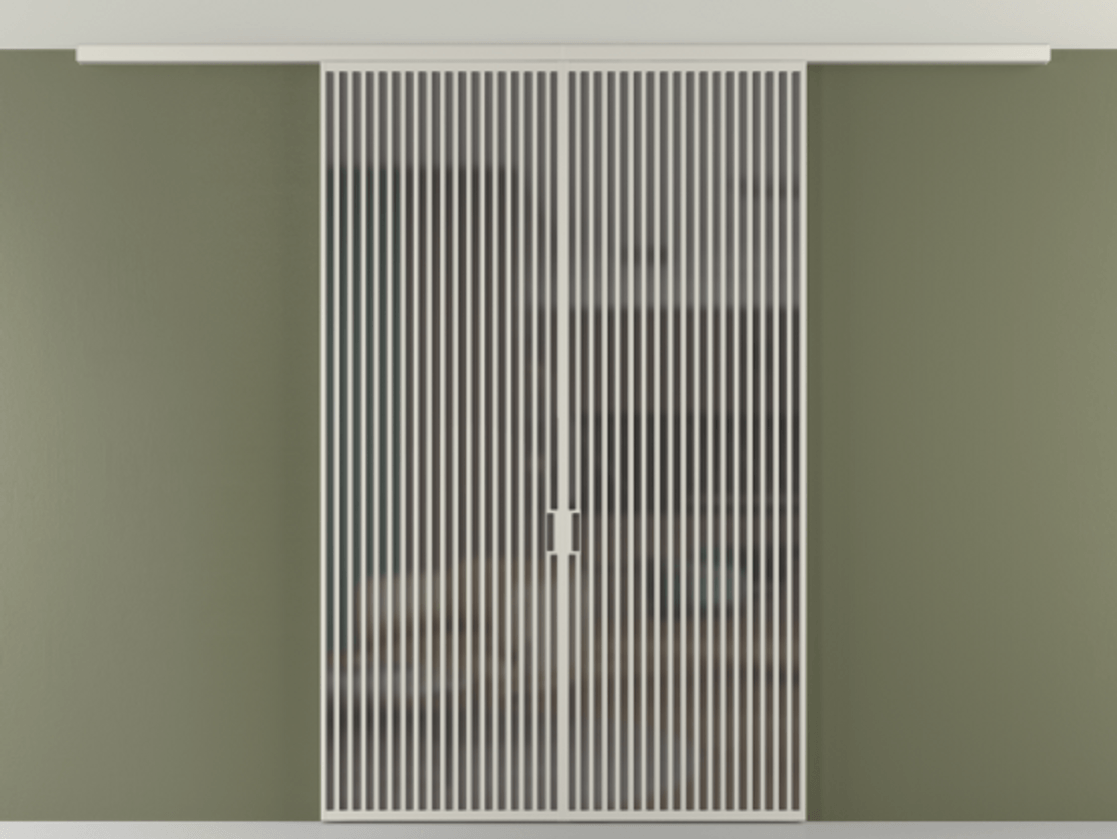 Перегородка Формато вдоль стены на потолок 2 створки АЛПР 040.06 Алюминий тёплый серый Сатинированное серое стекло, триплекс Цена 443520 ₽ | Volhovec