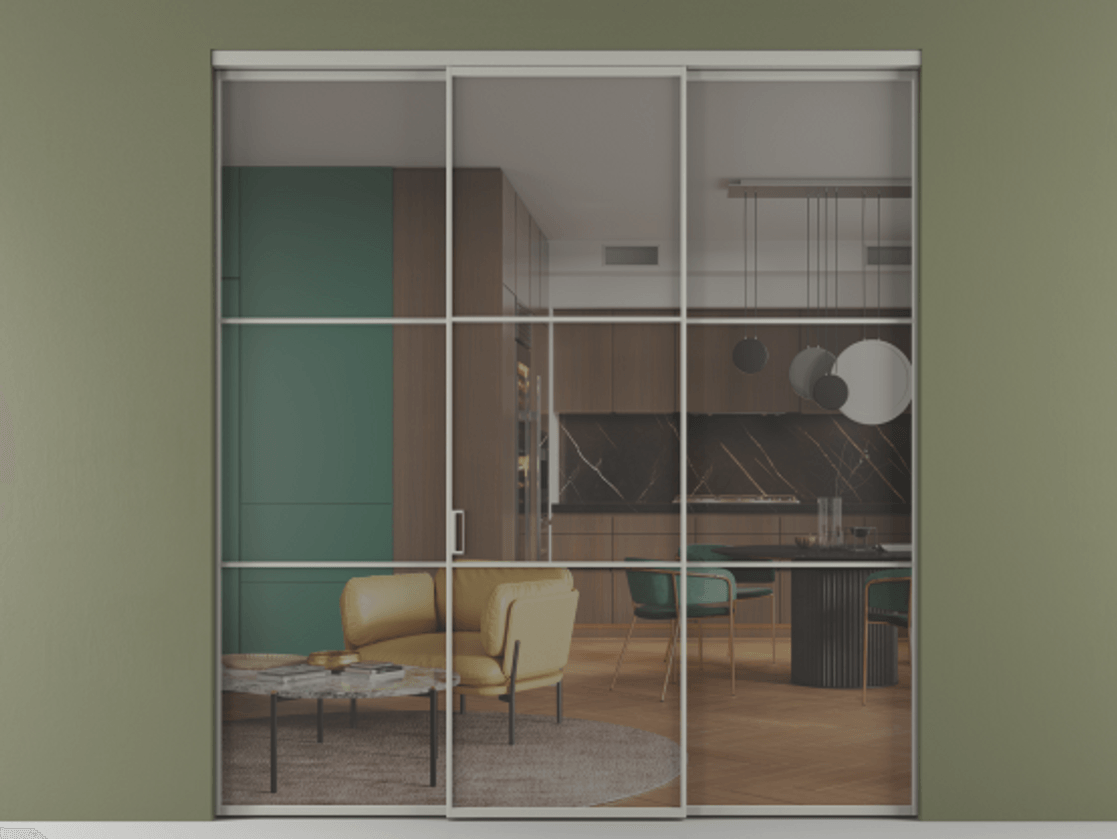 Перегородка Формато внутри проёма 3 створки АЛПР 040.03 Алюминий нейтральный серый Прозрачное серое стекло, триплекс Цена 237275 ₽ | Volhovec