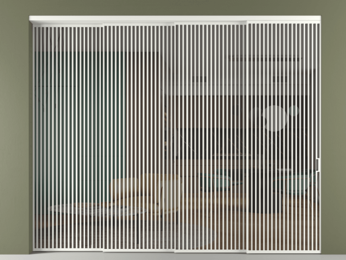 Перегородка Формато внутри проёма 4 створки с синхронным механизмом АЛПР 040.06 Алюминий светло-серый Прозрачное серое стекло, триплекс Цена 777320 ₽ | Volhovec