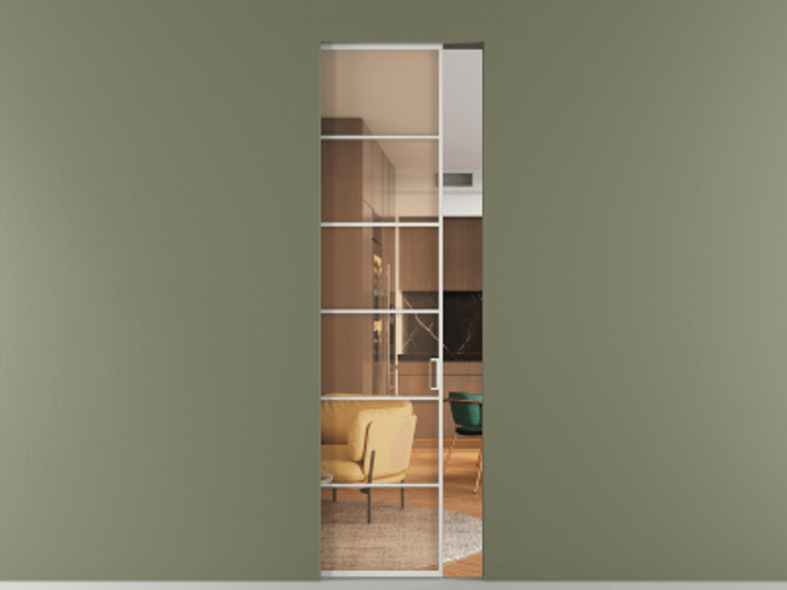 Перегородка Formato скрытый пенал 1 створка АЛПР 040.04 Алюминий Белый Прозрачное оранжевое стекло, триплекс Цена 174200 ₽ | Volhovec