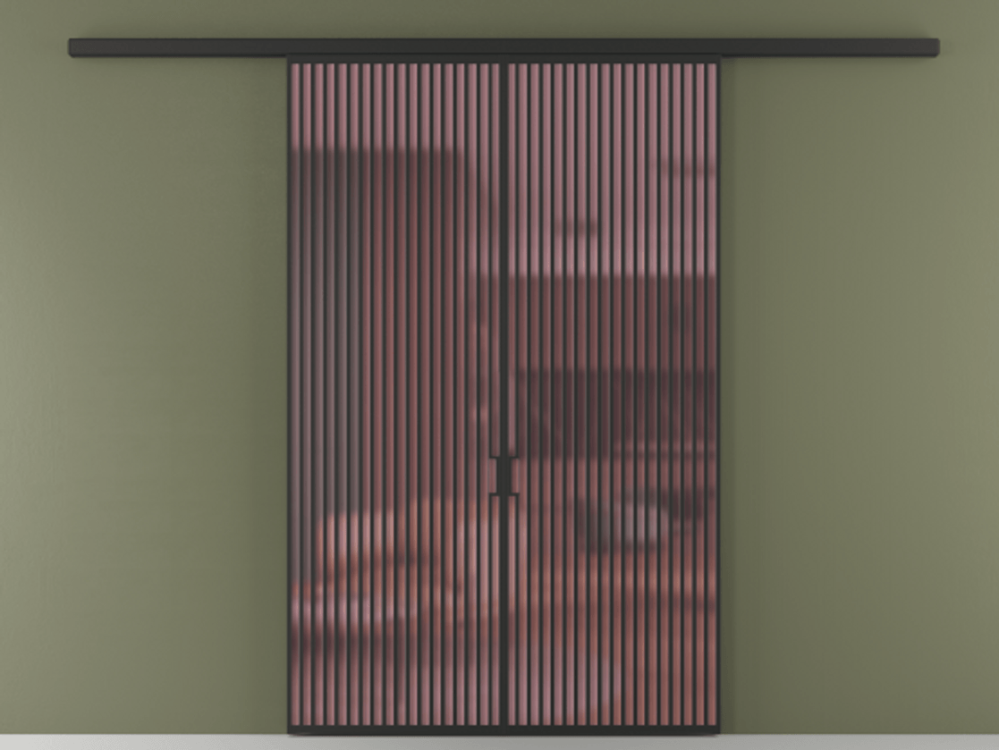 Перегородка Formato вдоль стены 2 створки АЛПР 040.06 Алюминий Черный Сатинированное розовое стекло, триплекс Цена 344380 ₽ | Volhovec