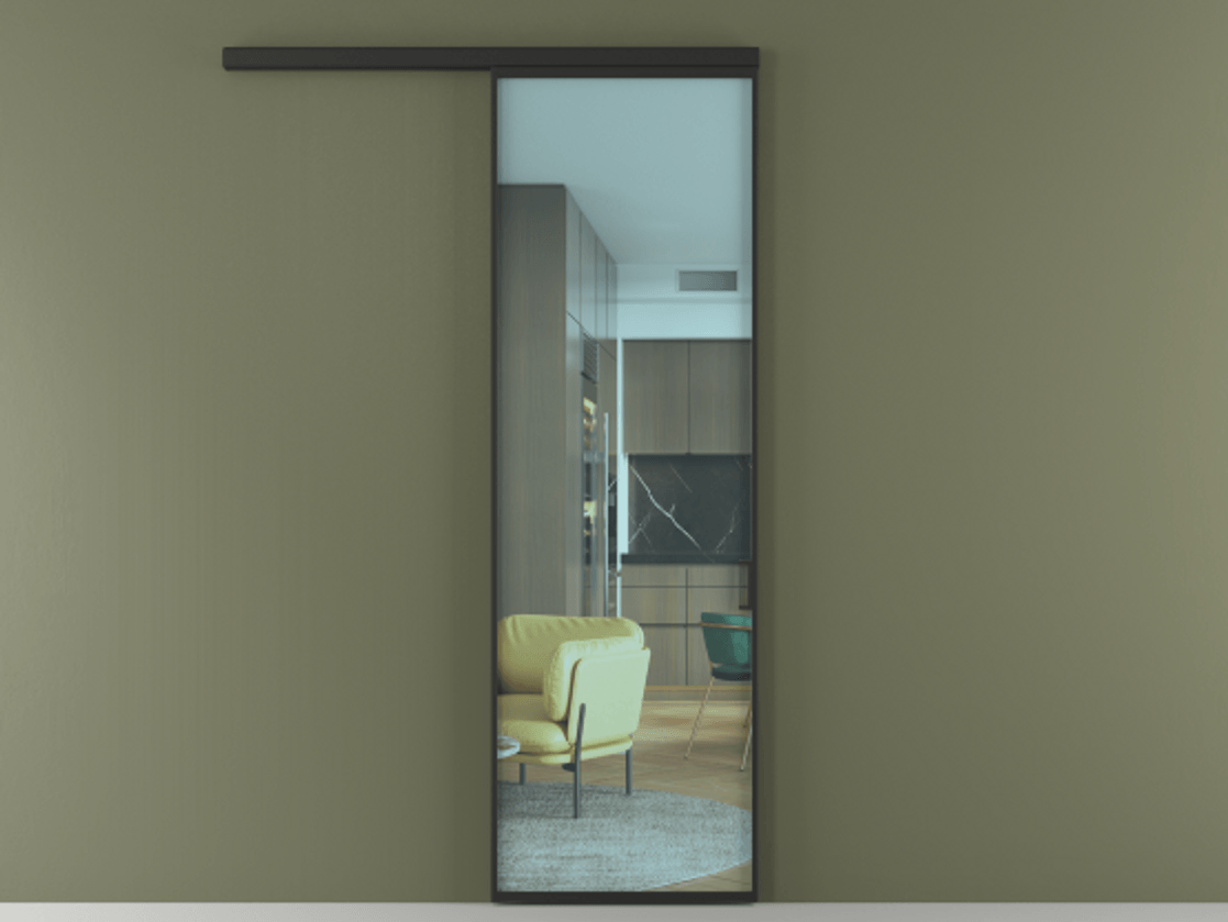 Перегородка Formato вдоль стены 1 створка АЛПР 040.01 Алюминий Черный Прозрачное голубое стекло, триплекс Цена 97740 ₽  | Volhovec