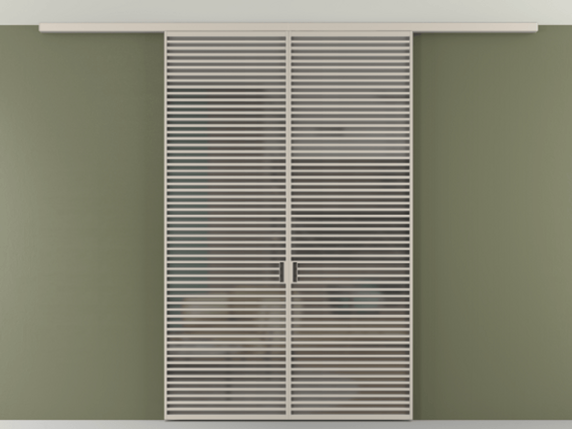 Перегородка Формато вдоль стены на потолок 2 створки АЛПР 040.07 Алюминий светло-бежевый Сатинированное серое стекло, триплекс Цена 367356 ₽ | Volhovec