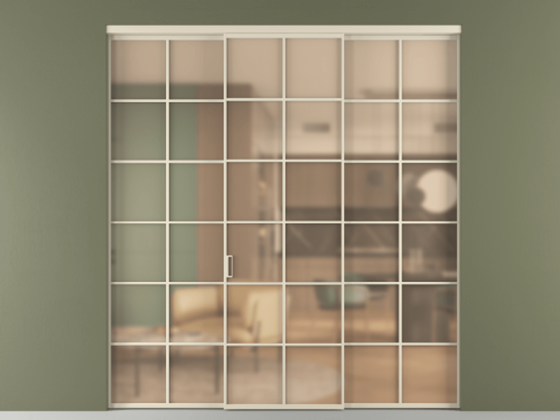 Перегородка Formato внутри проёма 3 створки АЛПР 040.05 Алюминий бежево-серый Сатинированное оранжевое стекло, триплекс Цена 267260 ₽ | Volhovec