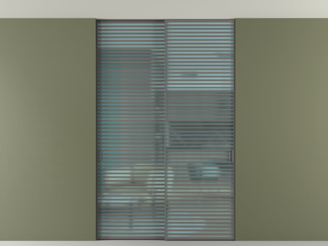 Перегородка Формато внутри проёма скрытое крепление в потолок 2 створки АЛПР 040.07 Алюминий классический серый Сатинированное голубое стекло, триплекс Цена 409915 ₽ | Volhovec