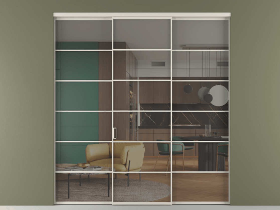 Перегородка Формато внутри проёма 3 створки АЛПР 040.04 Алюминий облачно-серый Прозрачное серое стекло, триплекс Цена 254825 ₽ | Volhovec