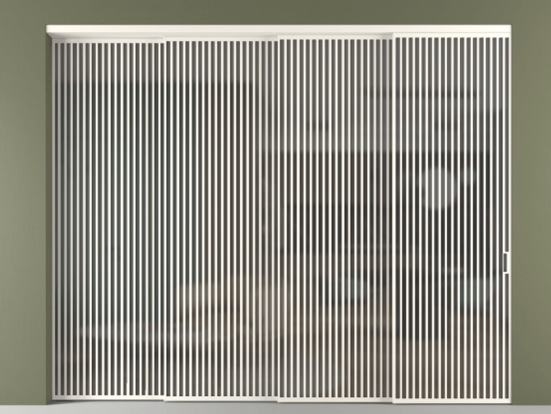 Перегородка Формато внутри проёма 4 створки с синхронным механизмом АЛПР 040.06 Алюминий пудровый белый Сатинированное серое стекло, триплекс Цена 777320 ₽ | Volhovec