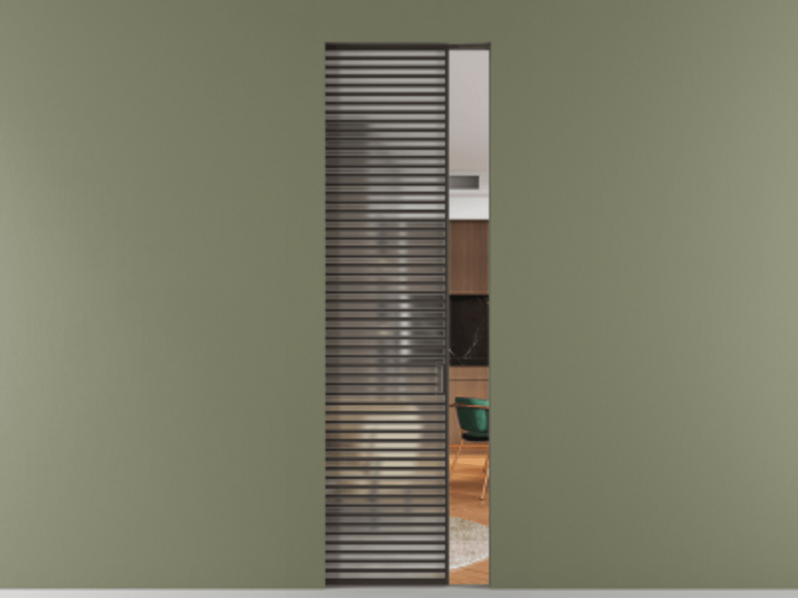 Перегородка Формато скрытый пенал 1 створка АЛПР 040.07 Алюминий антрацит Сатинированное стекло "Мателюкс Кристал Вижн", калёное, матовое, каленое 6 мм Цена 240180 ₽ | Volhovec