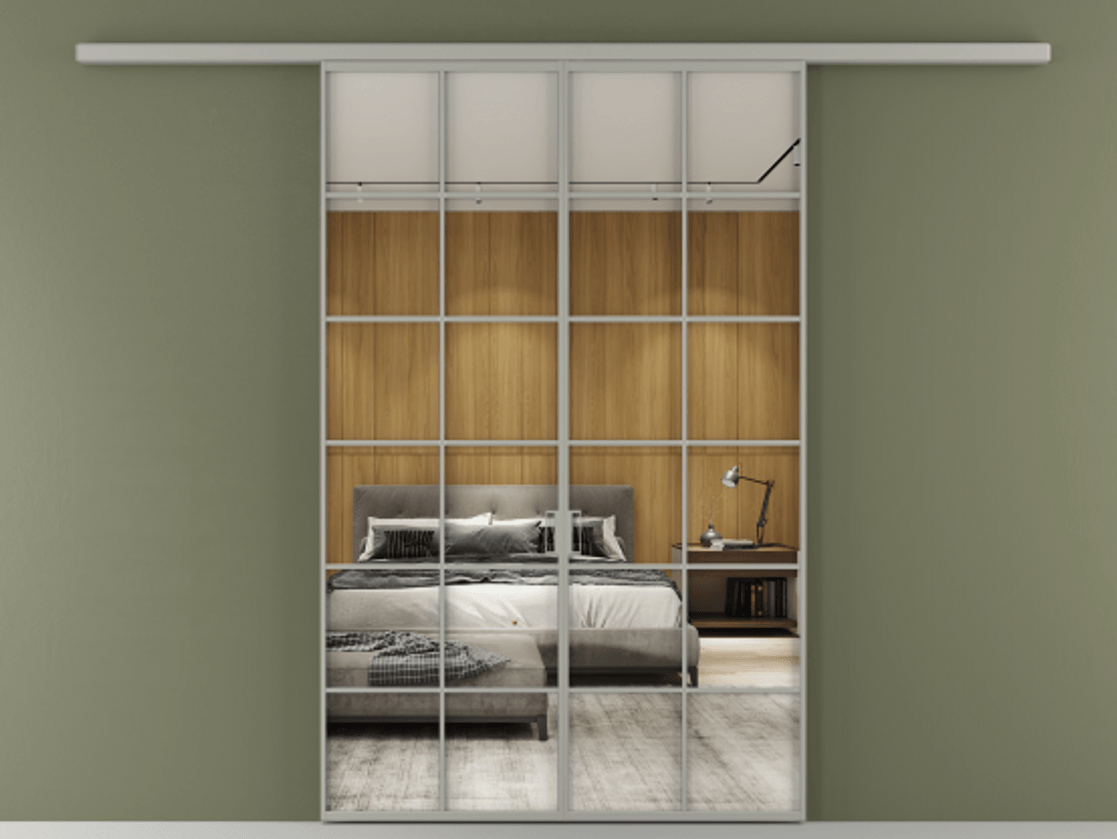 Перегородка Формато вдоль стены 2 створки АЛПР 040.05 Алюминий нейтральный серый Двустороннее зеркало, триплекс , триплекс 6 мм Цена 207150 ₽ | Volhovec