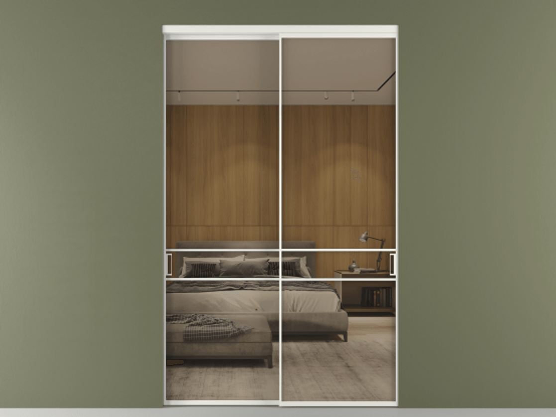 Перегородка Формато внутри проёма 2 створки АЛПР 040.02 Алюминий светло-серый Рефлективное бронзовое стекло "Стопсол", калёное Цена 478300 ₽  | Volhovec