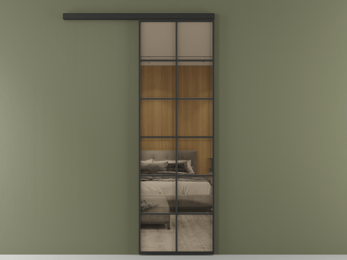 Перегородка Formato вдоль стены 1 створка АЛПР 040.05 Алюминий Черный Рефлективное бронзовое стекло "Stopsol", калёное Цена 131600 ₽  | Volhovec