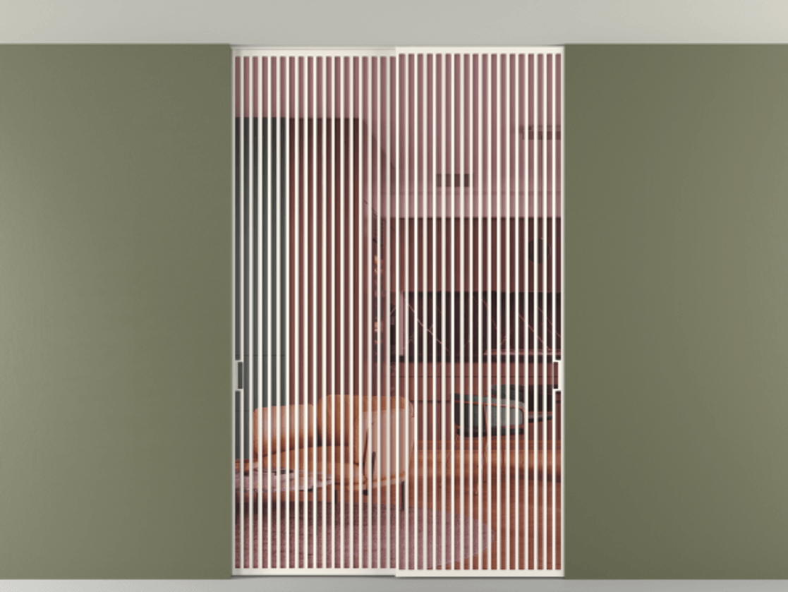 Перегородка Формато внутри проёма скрытое крепление в потолок 2 створки АЛПР 040.06 Алюминий пудровый белый Прозрачное розовое стекло, триплекс Цена 409915 ₽ | Volhovec