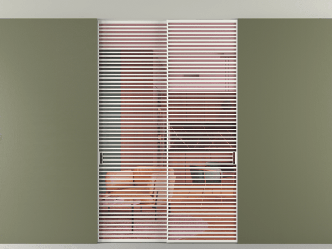 Перегородка Формато внутри проёма скрытое крепление в потолок 2 створки АЛПР 040.07 Алюминий светло-серый Прозрачное розовое стекло, триплекс Цена 409915 ₽ | Volhovec