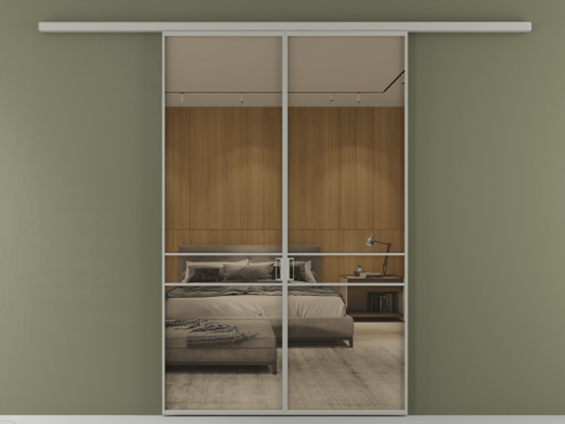 Перегородка Formato вдоль стены 2 створки АЛПР 040.02 Алюминий нейтральный серый Рефлективное бронзовое стекло "Stopsol", калёное Цена 249000 ₽ | Volhovec