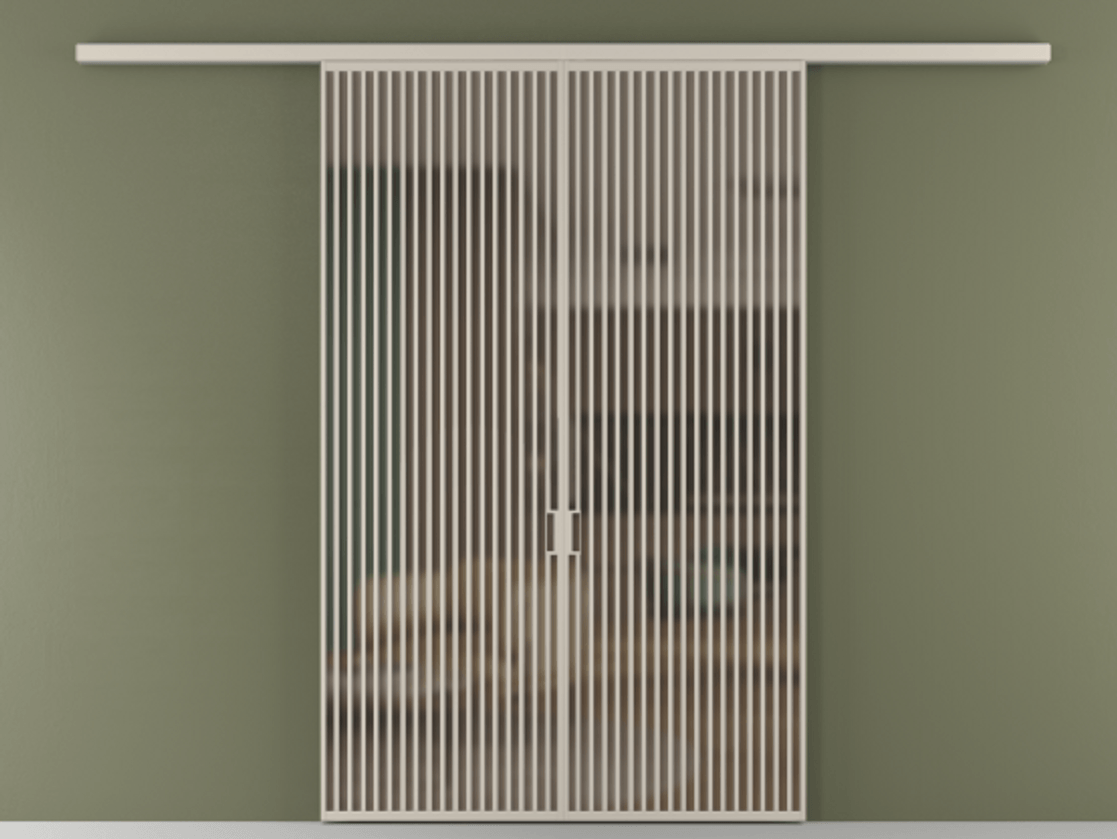 Перегородка Formato вдоль стены 2 створки АЛПР 040.06 Алюминий светло-бежевый Сатинированное бронзовое стекло, триплекс Цена 429000 ₽ | Volhovec