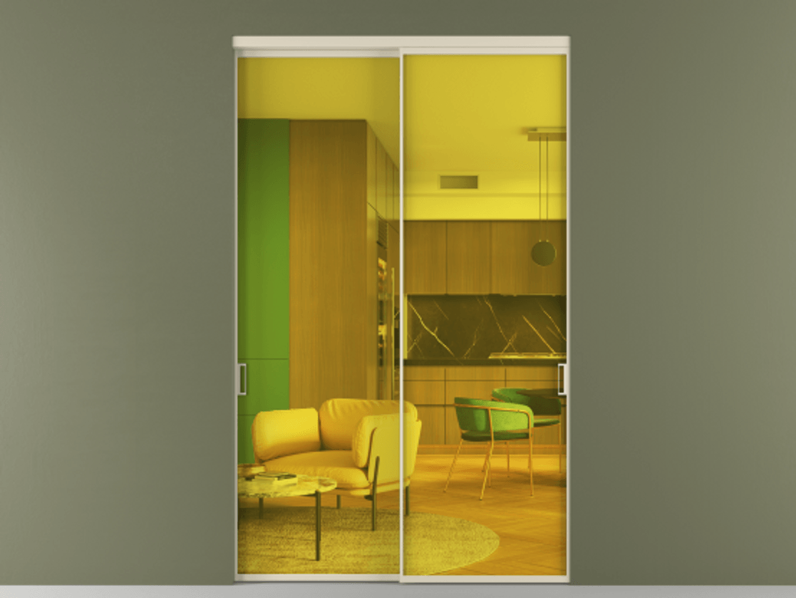 Перегородка Formato внутри проёма 2 створки АЛПР 040.01 Алюминий бежево-серый Прозрачное жёлтое стекло, триплекс Цена 423620 ₽  | Volhovec