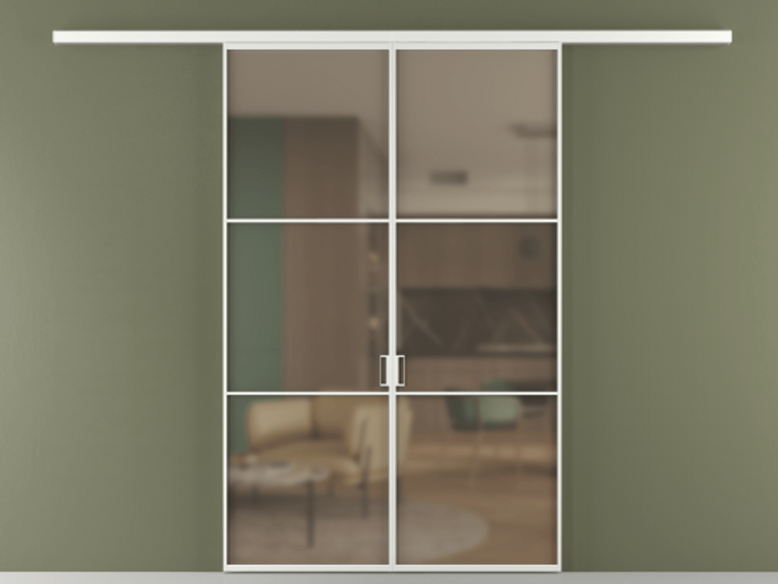 Перегородка Формато вдоль стены 2 створки АЛПР 040.03 Алюминий белоснежный Сатинированное бронзовое стекло, триплекс Цена 195450 ₽ | Volhovec