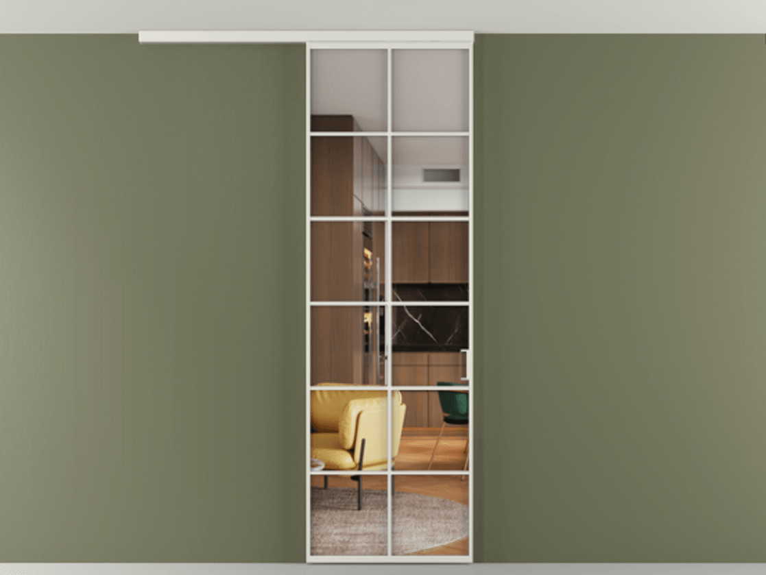 Перегородка Formato вдоль стены на потолок 1 створка АЛПР 040.05 Алюминий серый Прозрачное стекло "Crystal Vision", калёное Цена 134090 ₽ | Volhovec