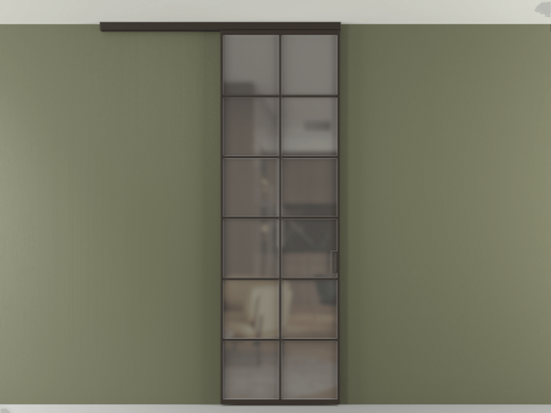 Перегородка Формато вдоль стены на потолок 1 створка АЛПР 040.05 Алюминий антрацит Сатинированное серое стекло, триплекс Цена 107852 ₽ | Volhovec