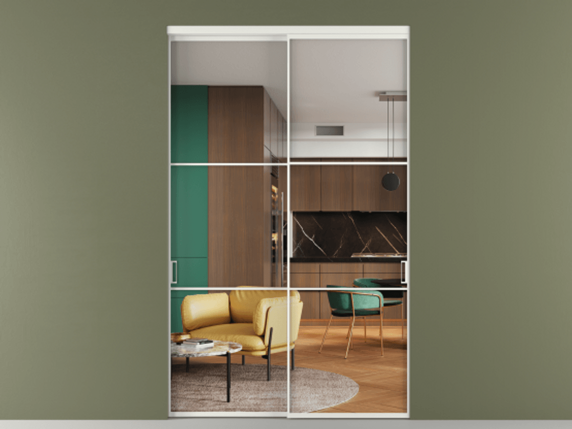 Перегородка Formato внутри проёма 2 створки АЛПР 040.03 Алюминий светло-серый Прозрачное стекло "Crystal Vision", калёное Цена 478300 ₽  | Volhovec