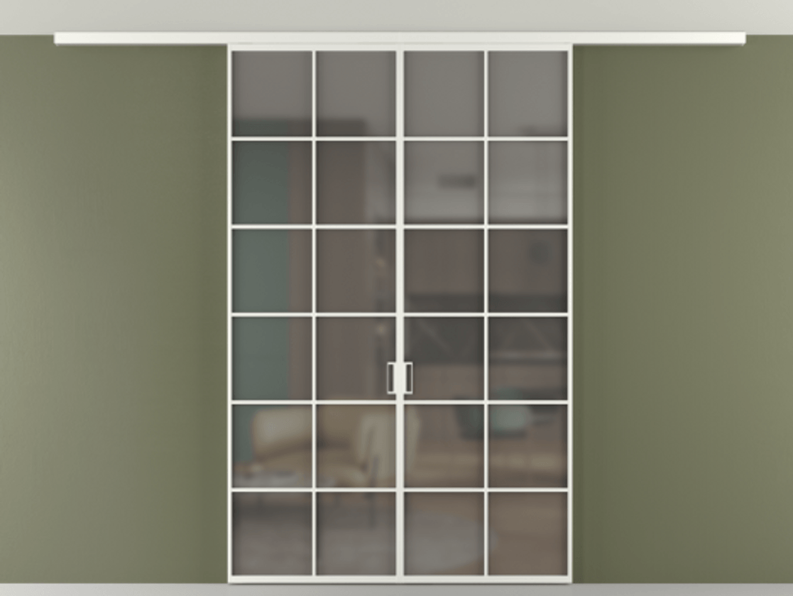 Перегородка Формато вдоль стены на потолок 2 створки АЛПР 040.05 Алюминий светло-серый Сатинированное серое стекло, триплекс Цена 208604 ₽ | Volhovec