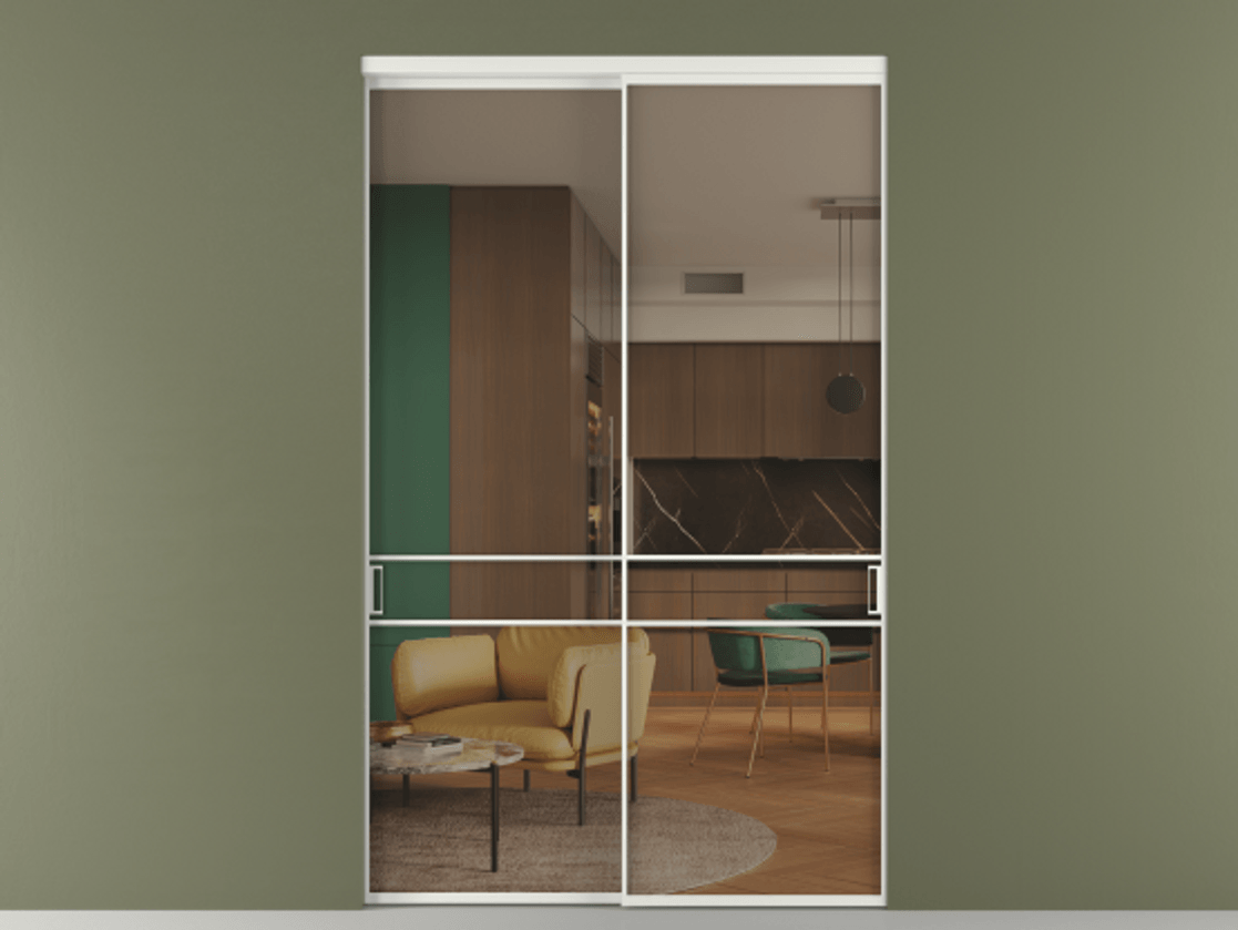 Перегородка Формато внутри проёма 2 створки АЛПР 040.02 Алюминий светло-серый Прозрачное бронзовое стекло, триплекс Цена 424750 ₽  | Volhovec