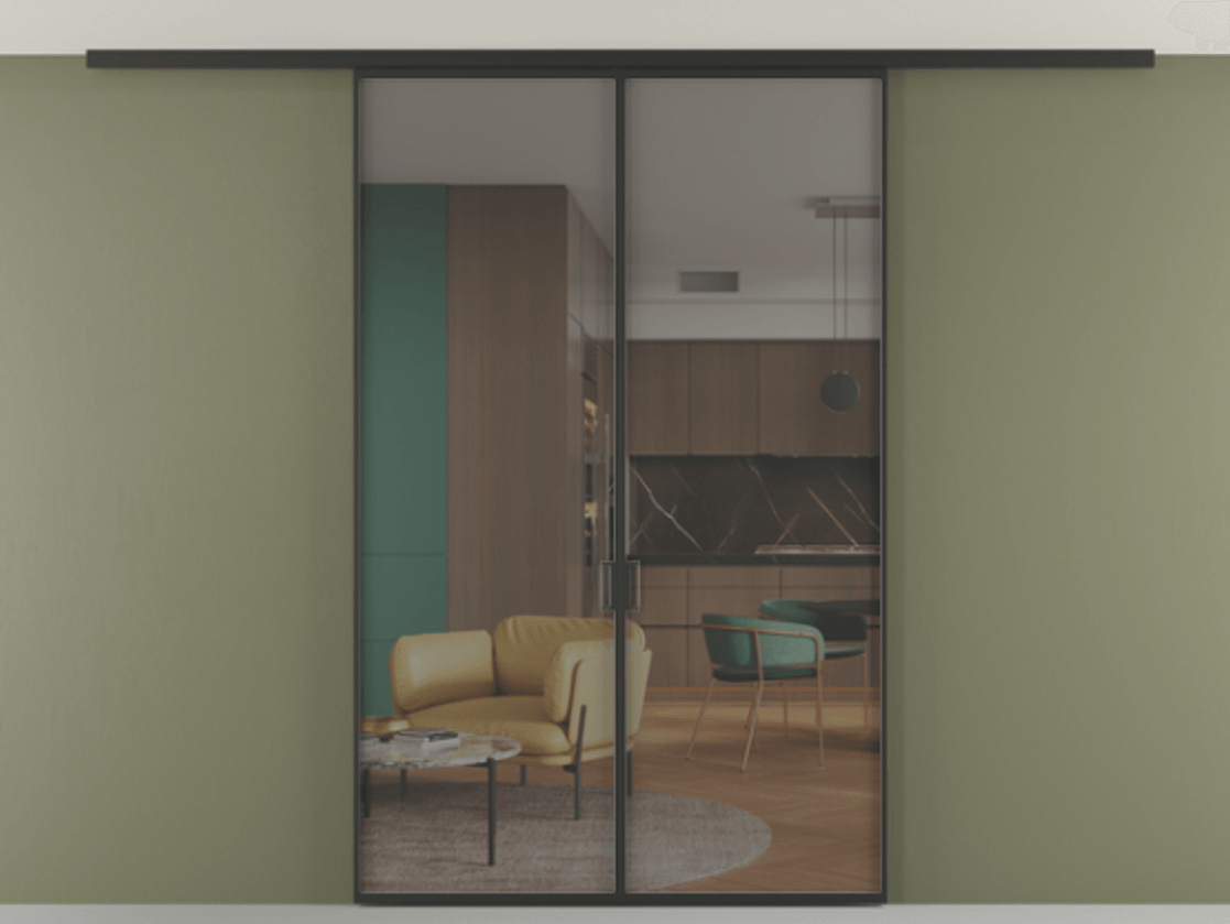 Перегородка Formato вдоль стены на потолок двустворчатая #VENDORCODE# #FURNISH# #GLASS# Цена #PRICE# #CURRENCY# | Volhovec
