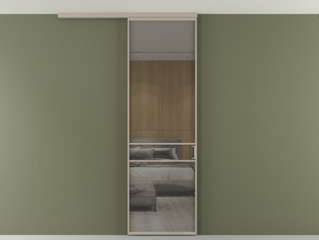 Перегородка Formato вдоль стены на потолок 1 створка АЛПР 040.02 Алюминий бисквитный Рефлективное серое стекло "Стопсол", калёное Цена 125510 ₽ | Volhovec