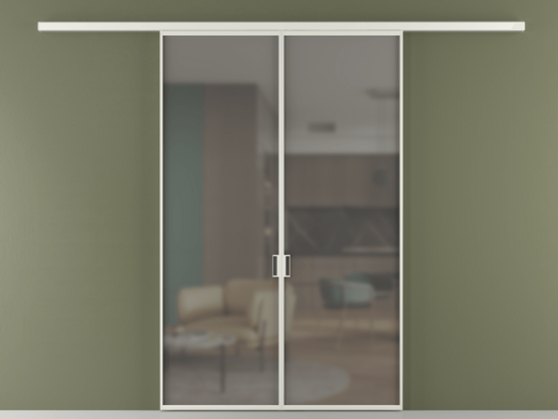 Перегородка Formato вдоль стены 2 створки АЛПР 040.01 Алюминий серый Сатинированное серое стекло, триплекс Цена 222200 ₽ | Volhovec