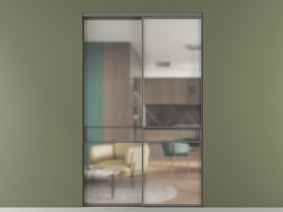 Алюминевая перегородка АЛПР 040.02_АКЛС_Matelux Crystalvision_new. Цвет Алюминий классический серый. Материал Алюминий в эмали. Коллекция Перегородка Formato внутри проёма двустворчатая. Картинка.