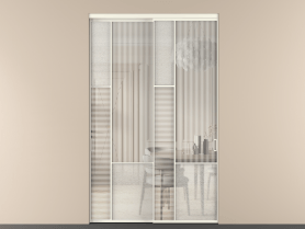 Алюминевая перегородка vnt2_6_АЖМ_DUNE+LED_new. Цвет Алюминий жемчужный. Материал Алюминий в эмали. Коллекция Перегородка Mosaic внутри проёма двустворчатая. Картинка.