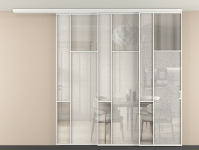 Алюминевая перегородка vdt3_5_АБЛ_DUNE+LED_new. Цвет Алюминий белоснежный. Материал Алюминий в эмали. Коллекция Перегородка Mosaic вдоль стены телескопик синхро 3. Картинка.