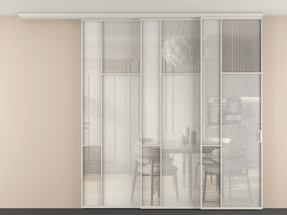 Алюминевая перегородка vdt3_5_АОС_DUNE+LED_new. Цвет Алюминий облачно-серый. Материал Алюминий в эмали. Коллекция Перегородка Mosaic вдоль стены телескопик синхро 3. Картинка.