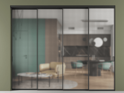 Алюминевая перегородка vn4_01 Mesh silver ЧЕР. Цвет Алюминий Черный. Материал Алюминий. Коллекция Перегородка Formato внутри проёма телескопик синхро 3. Картинка.