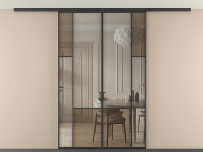 Алюминевая перегородка vdp2_6 ЧЕР. Цвет Алюминий Черный. Материал Алюминий. Коллекция Перегородка Mosaic вдоль стены на потолок двустворчатая. Картинка.