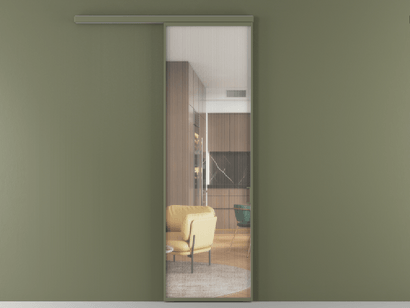 Алюминевая перегородка АЛПР 040.01_АОТ_Moru_new. Цвет Алюминий оливковый тёмный. Материал Алюминий в эмали. Коллекция Перегородка Formato вдоль стены одностворчатая. Картинка.