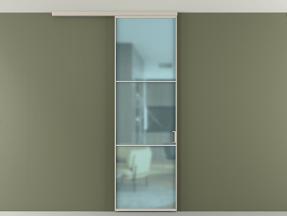 Алюминевая перегородка АЛПР 040.03_АСБЖ_САТ ГОЛ_new. Цвет Алюминий светло-бежевый. Материал Алюминий в эмали. Коллекция Перегородка Formato вдоль стены на потолок одностворчатая. Картинка.