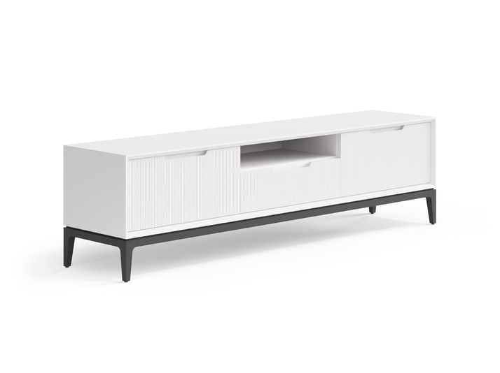 Мебель ТВ тумба Velvet. Цвет Матовый пудровый белый. Материал Гладкая эмаль. Коллекция ТВ тумба Velvet. Картинка.