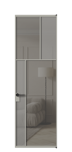 Дверь межкомнатная АЛПЛ041.22 АНСР Серый сатин матовое + Серый прозрачное. Цвет Алюминий нейтральный серый. Материал Алюминий в эмали. Коллекция Mosaic. Картинка.